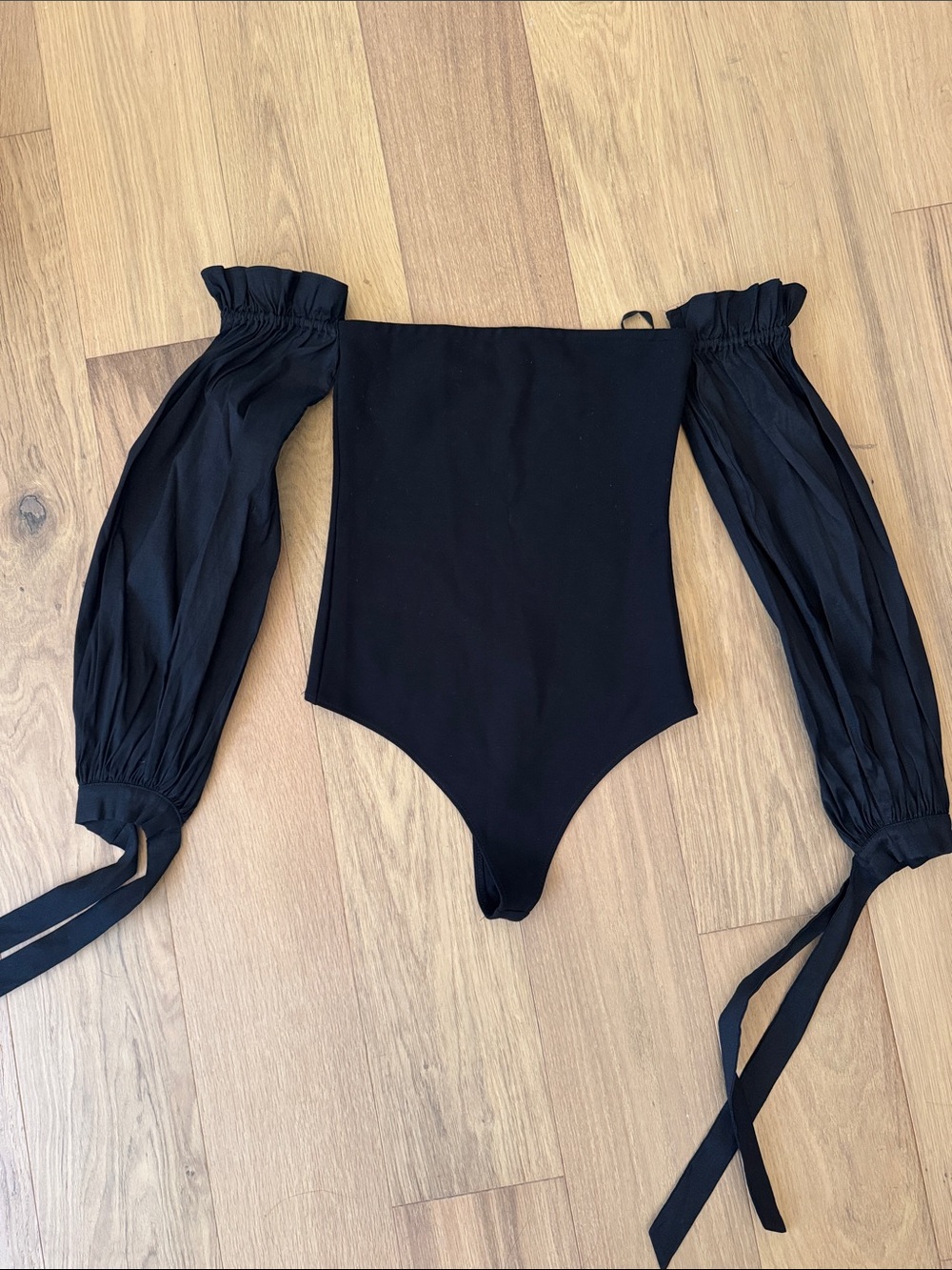 MAJORELLE Black Off-Shoulder Long Sleeve Bodysuit